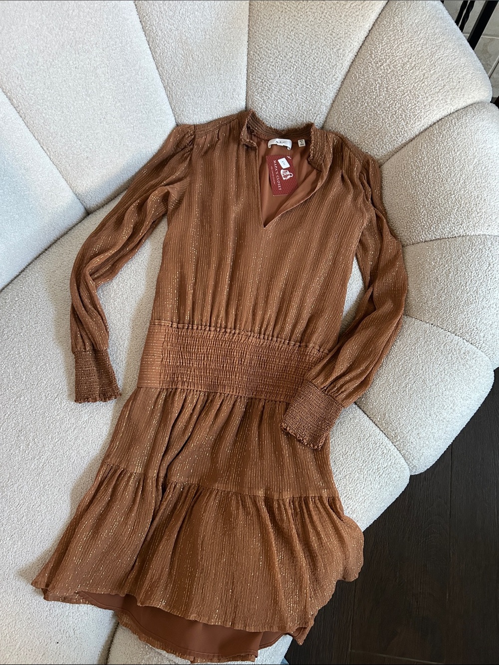 A.L.C. Rust Brown Metallic Thread Mini Dress
